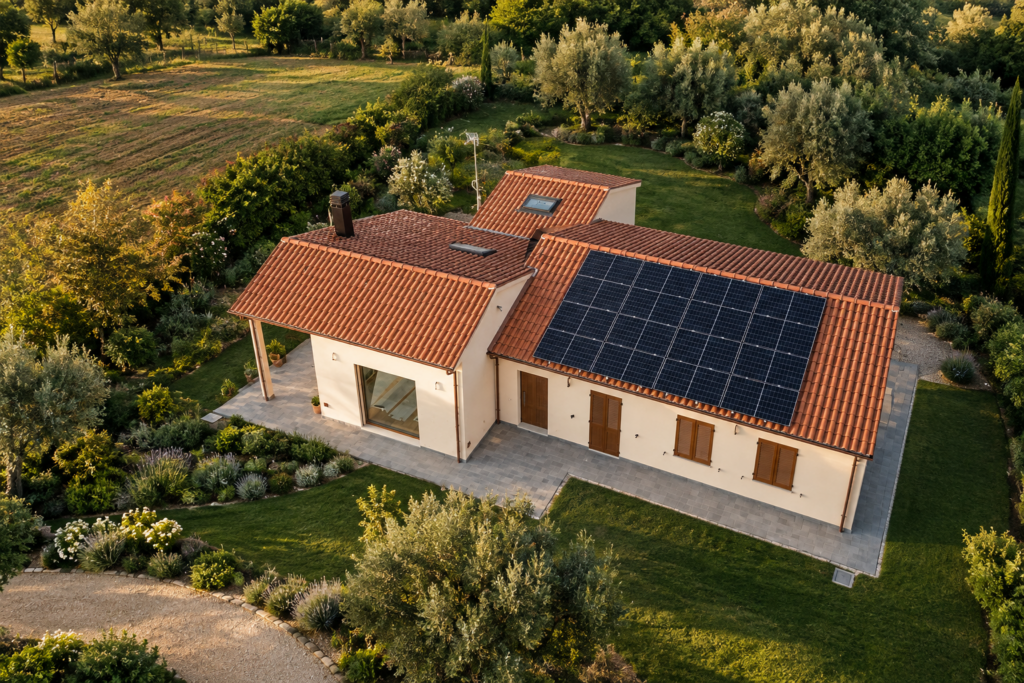 Villa mediterranea tra ulivi e pannelli solari